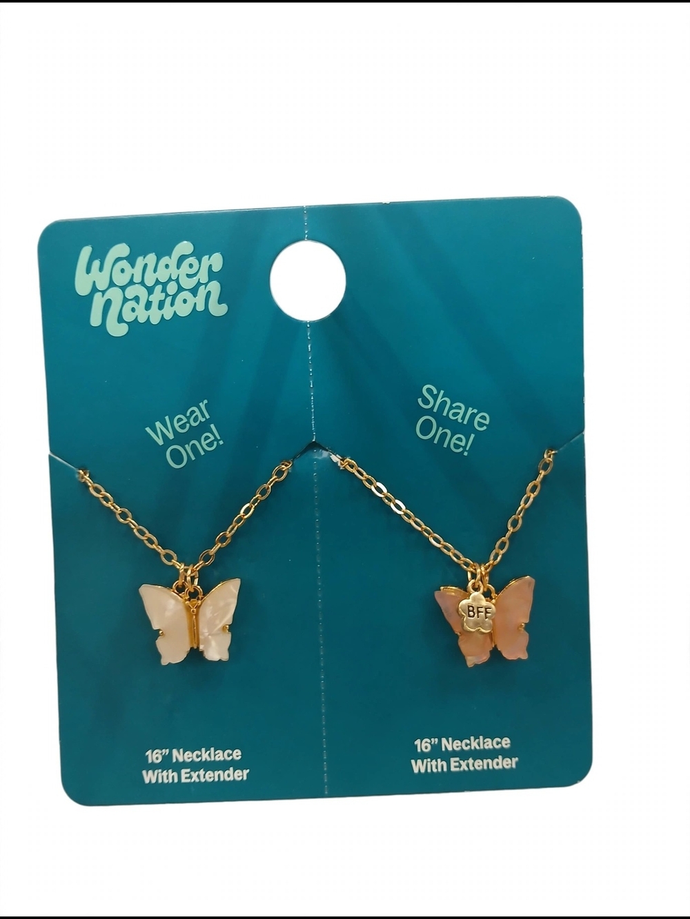 wonder nation Gold Butterfly BFF Necklace Set - Pink & Cream